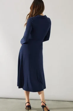 Jersey Tie Front Collared Midi Dress