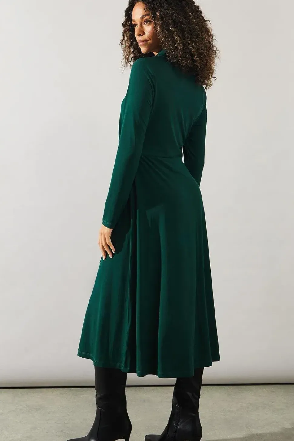 Jersey Tie Front Collared Midi Dress