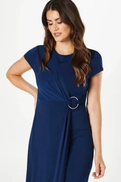 Jersey Wrap Buckle Midi Dress