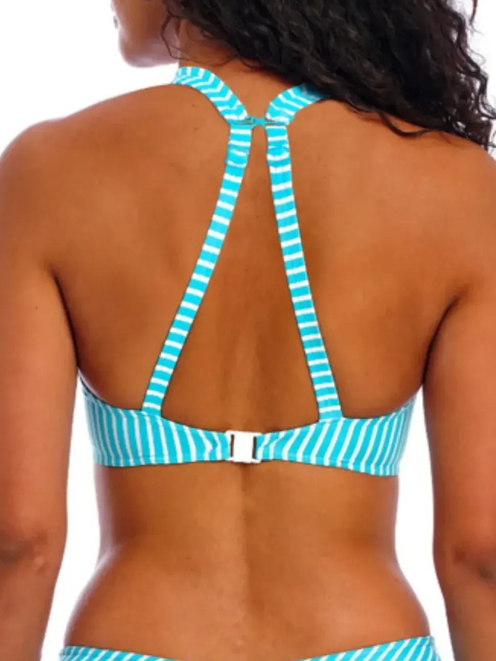 Jewel Cove High Apex Bikini Top - Stripe Turquoise