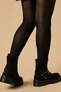 Joline Faux Suede Harness Detail Chunky Biker Ankle Boot