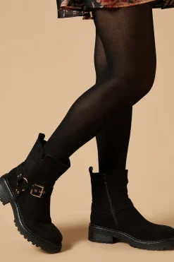 Joline Faux Suede Harness Detail Chunky Biker Ankle Boot