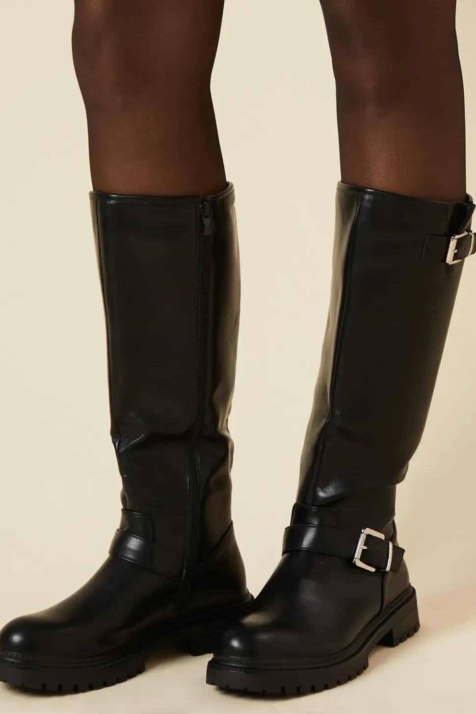 Jori Double Buckle Chunky Biker Knee Boot