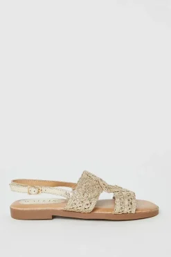 Juli Comfort Crochet Detail Slingback Flat Sandals
