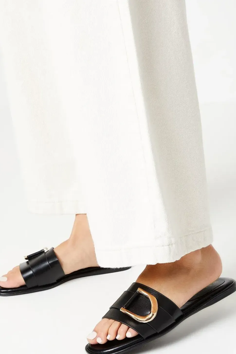 Juliette Comfort Gold Trim Detail Flat Mule Sandals