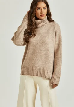Jumper Top With High Neck In Camel
