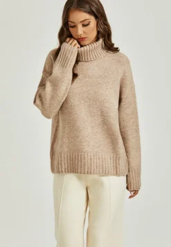 Jumper Top With High Neck In Camel