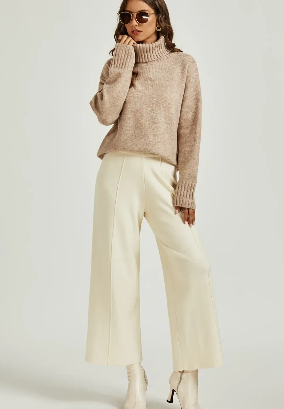 Jumper Top With High Neck In Camel