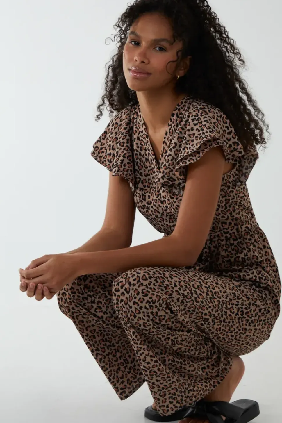 Jumpsuit With Ruffle Sleeve And Wrap Front