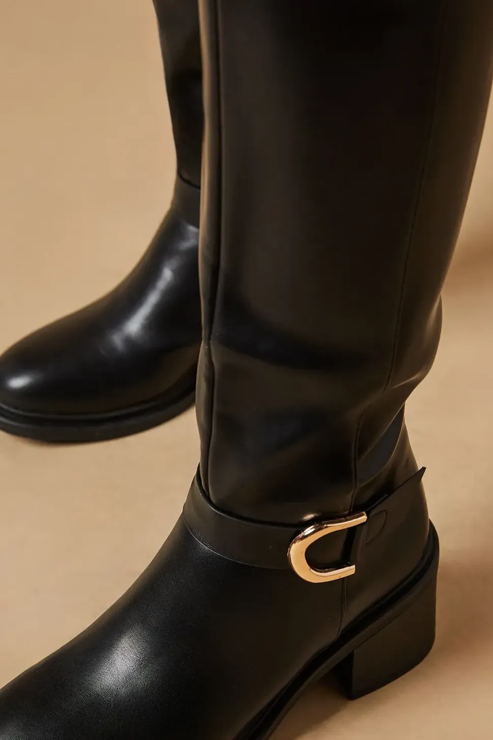 Kaelyn Buckle Detail Medium Block Heel Knee Boot