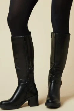 Kahlani Buckle Detail Back Elastic Chunky Platform Knee Boot