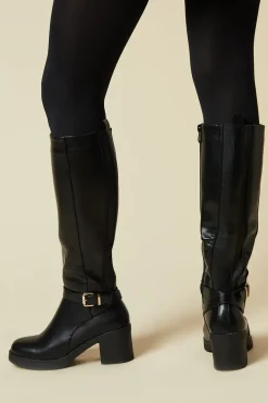 Kahlani Buckle Detail Back Elastic Chunky Platform Knee Boot
