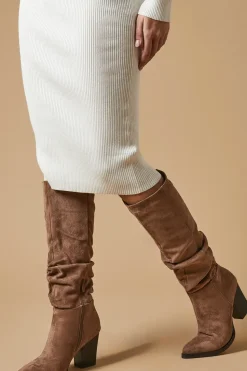 Kaisha Almond Toe High Block Heel Ruche Knee Boot