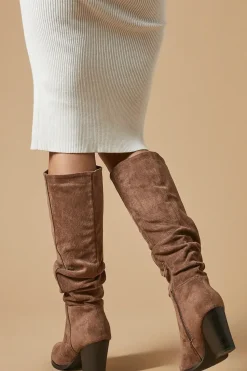 Kaisha Almond Toe High Block Heel Ruche Knee Boot