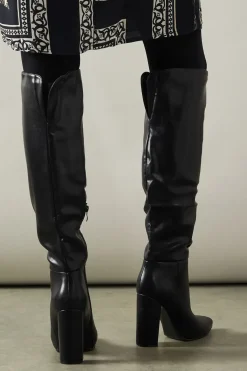 Kandi Faux Leather High Block Heel Pointed Over The Knee Boot
