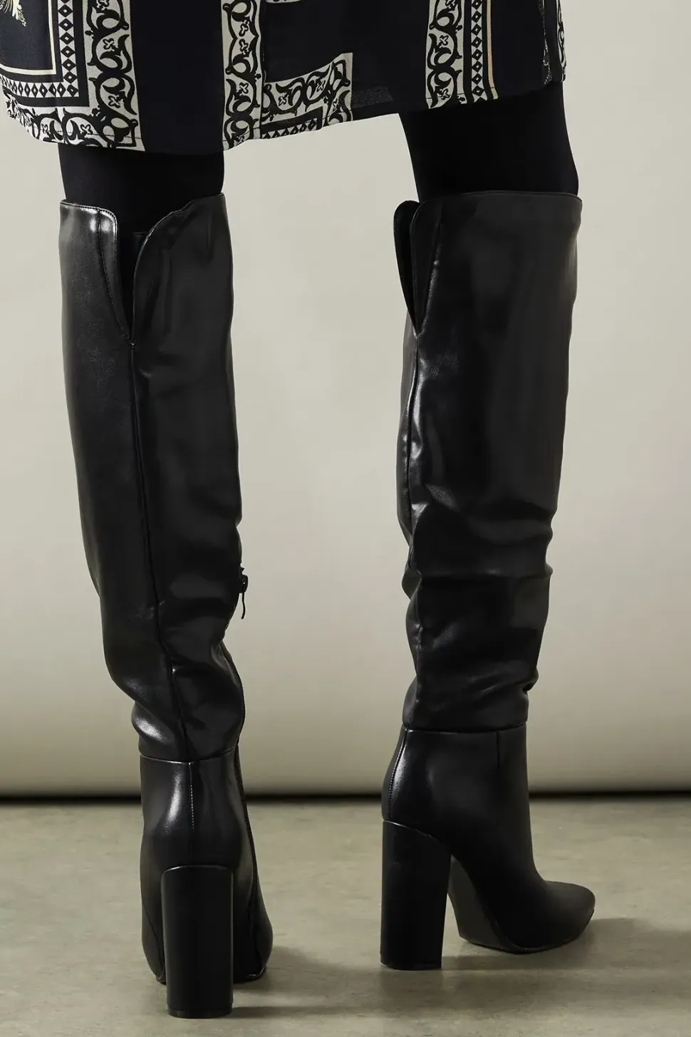 Kandi Faux Leather High Block Heel Pointed Over The Knee Boot