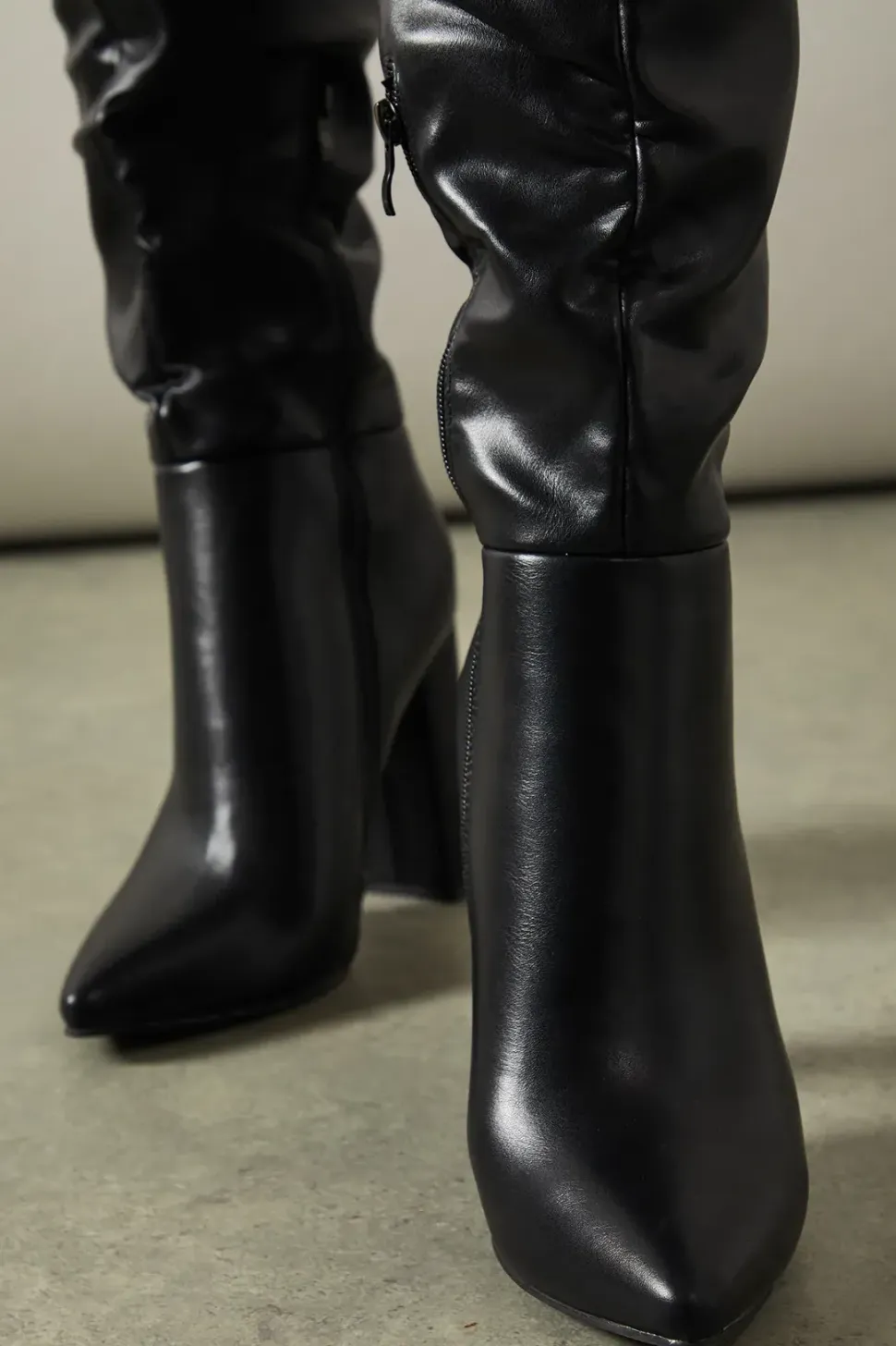 Kandi Faux Leather High Block Heel Pointed Over The Knee Boot