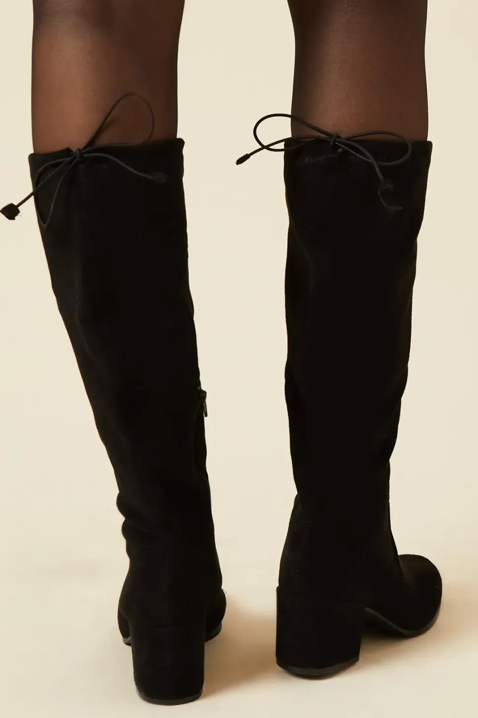 Kara Drawstring Block Heel Knee High Boots