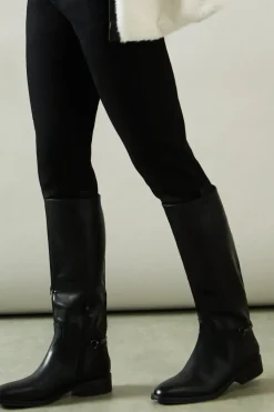 Keely Faux Leather Stirrup Detail Low Heel Riding Knee Boot