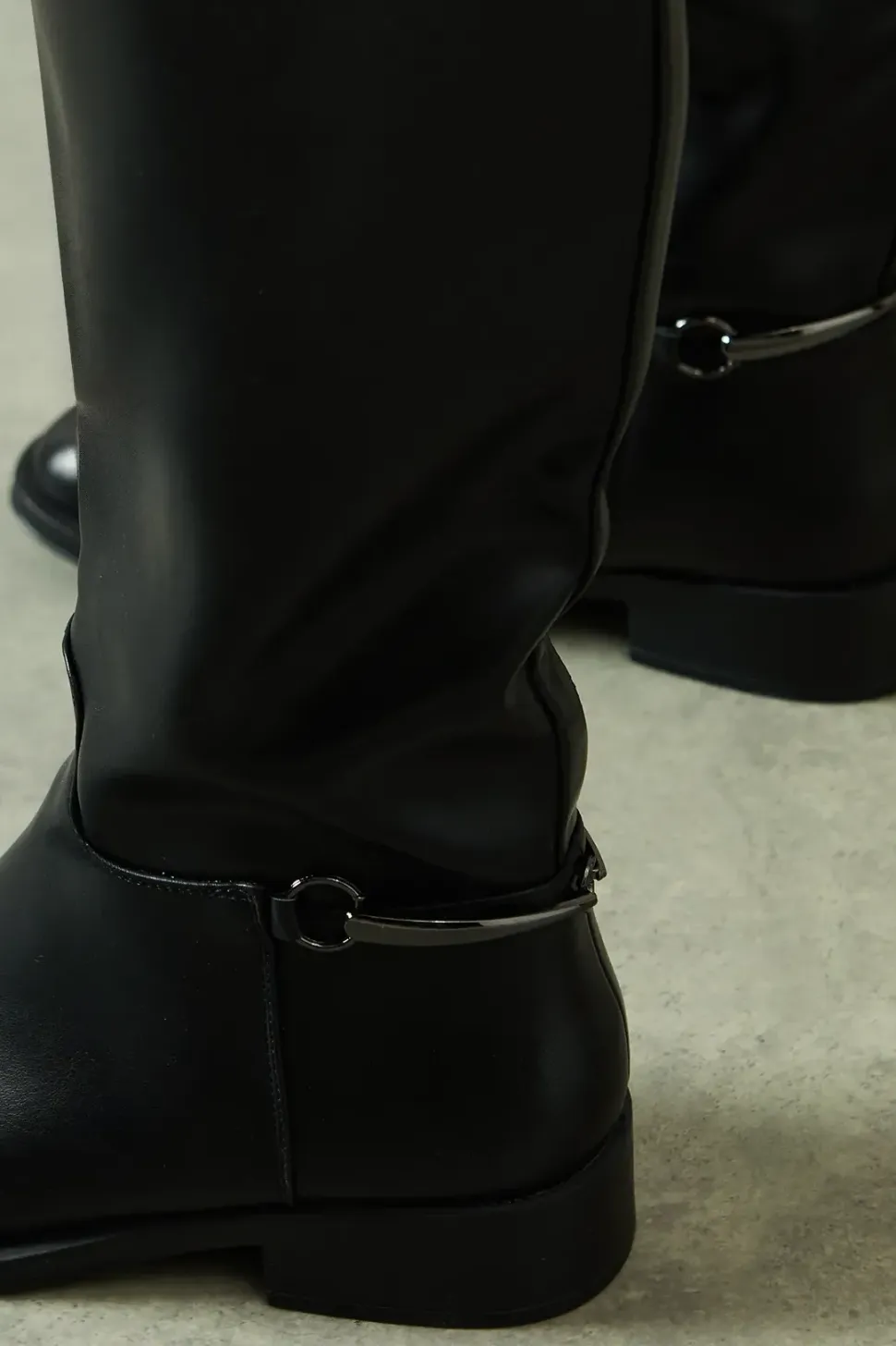 Keely Faux Leather Stirrup Detail Low Heel Riding Knee Boot