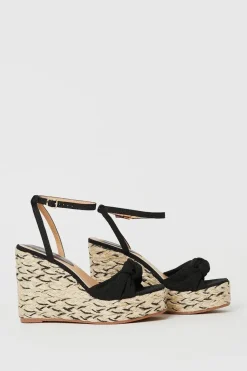 Kendra Textile Knot Detail High Espadrille Wedge Sandals