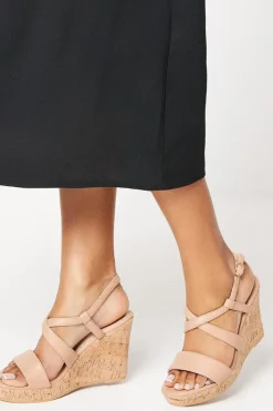 Kendrick Cross Strap Cork Covered Wedge Sandals
