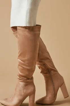 Kenia Faux Suede High Block Heel Pointed Knee Boot