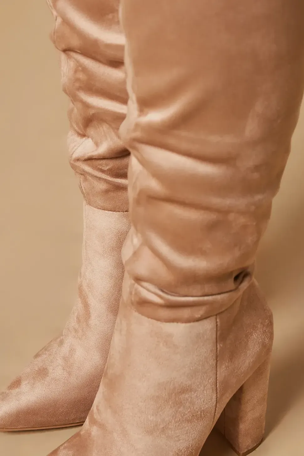 Kenia Faux Suede High Block Heel Pointed Knee Boot