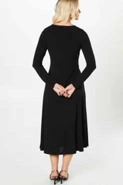 Keyhole Ruched Yoke Long Sleeve Midi Dress