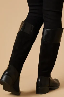 Keziah Mixed Material Low Heel Riding Knee Boot