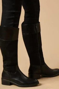 Keziah Mixed Material Low Heel Riding Knee Boot