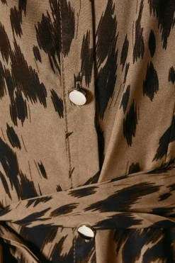 Khaki Abstract Shirt Dress