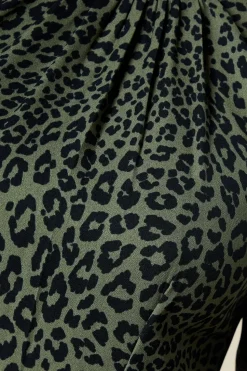 Khaki Animal Long Sleeve Tiered Mini Dress