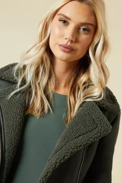 Khaki Faux Leather Short Aviator Jacket