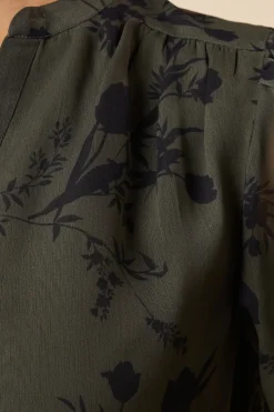 Khaki Floral Chiffon Overhead Shirt
