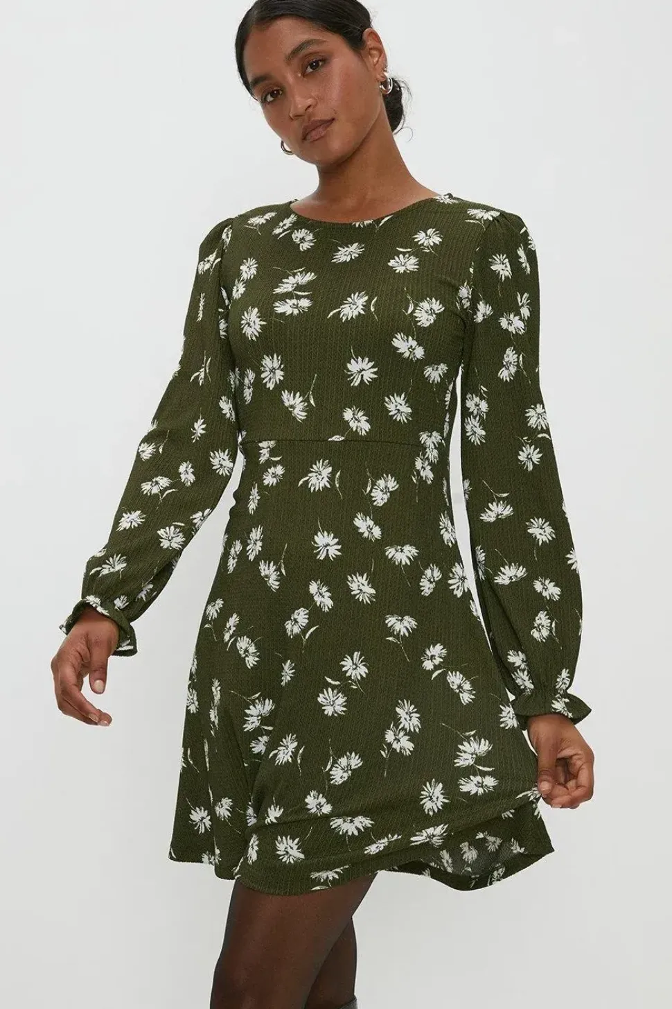 Khaki Floral Mini Dress