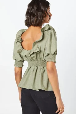 Khaki Ruffle Neck Blouse