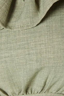 Khaki Ruffle Neck Blouse