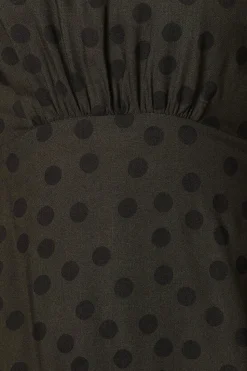Khaki Spot Shirred Cuff Mini Dress