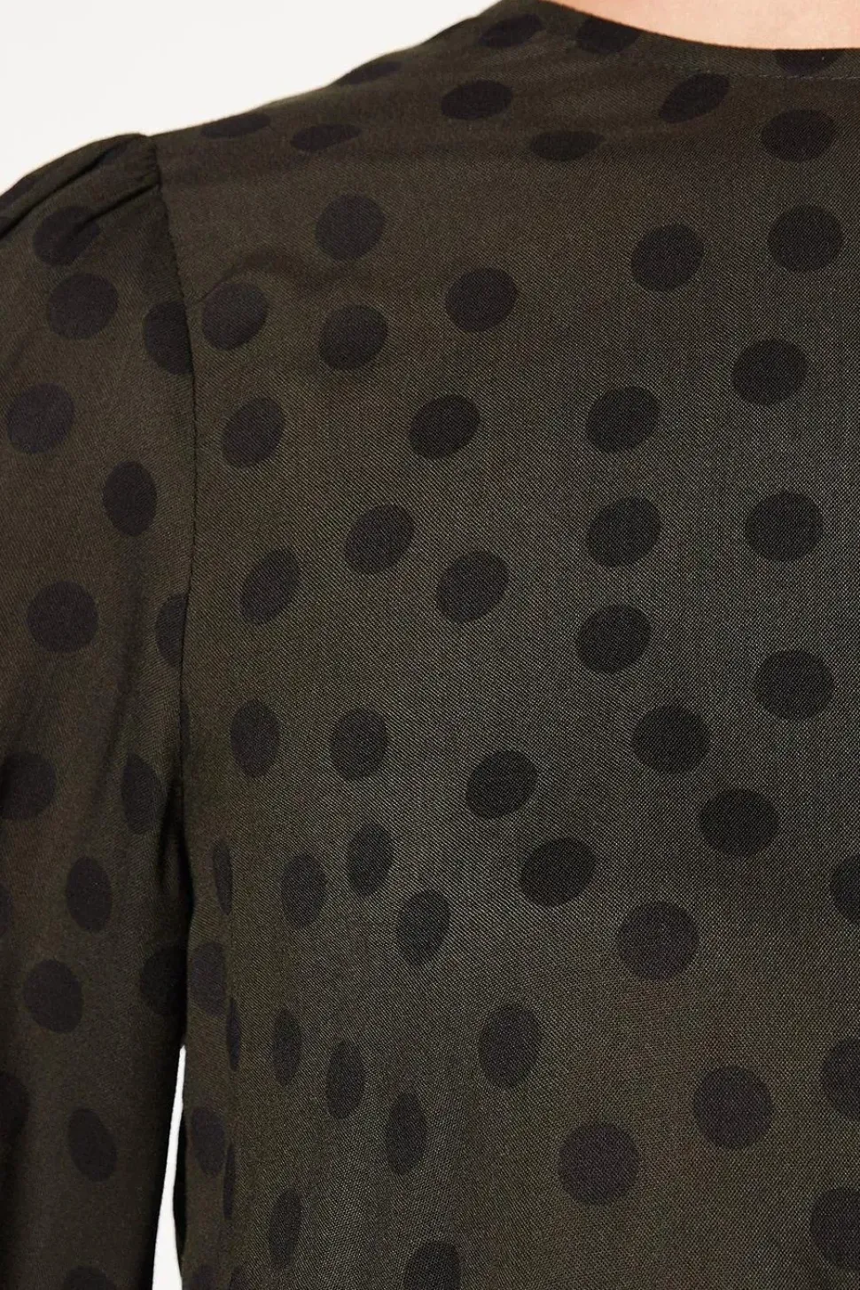 Khaki Spot Shirred Hem Long Sleeve Blouse