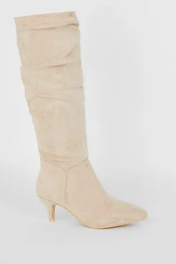 Khloe Knee High Low Heel Ruched Boots