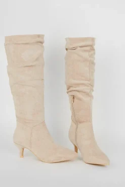 Khloe Knee High Low Heel Ruched Boots
