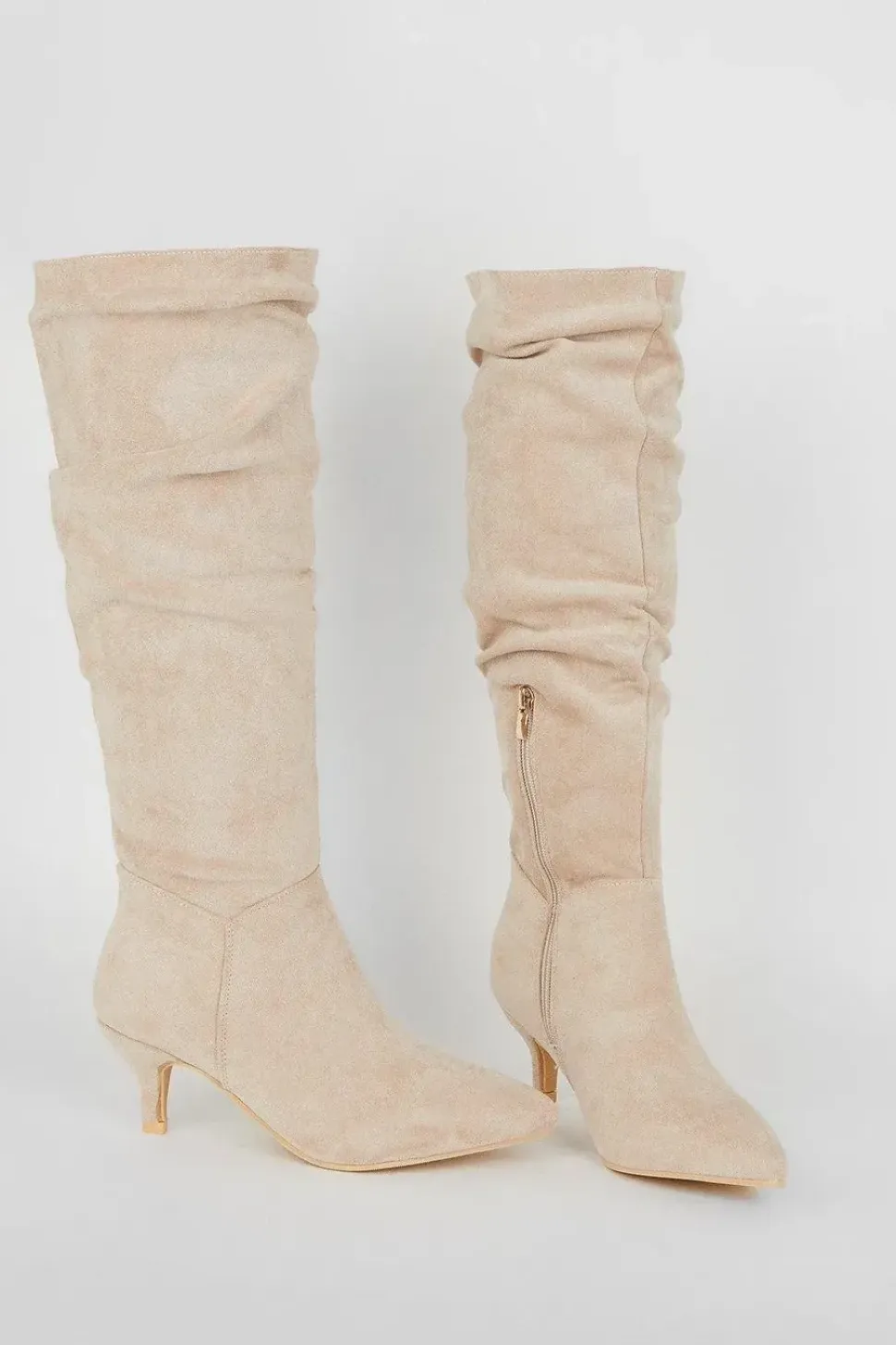 Khloe Knee High Low Heel Ruched Boots
