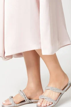 Kimmy Diamante Twist Strap Flat Mule Sandals