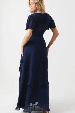 Kimono Sleeve Ruffle Chiffon Maxi Bridesmaids Dress