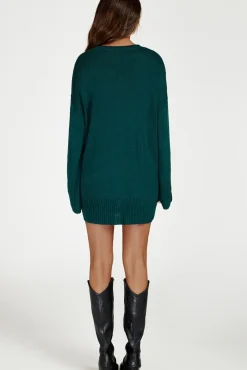Knit Crew Neck Extended Jumper In Dark Green