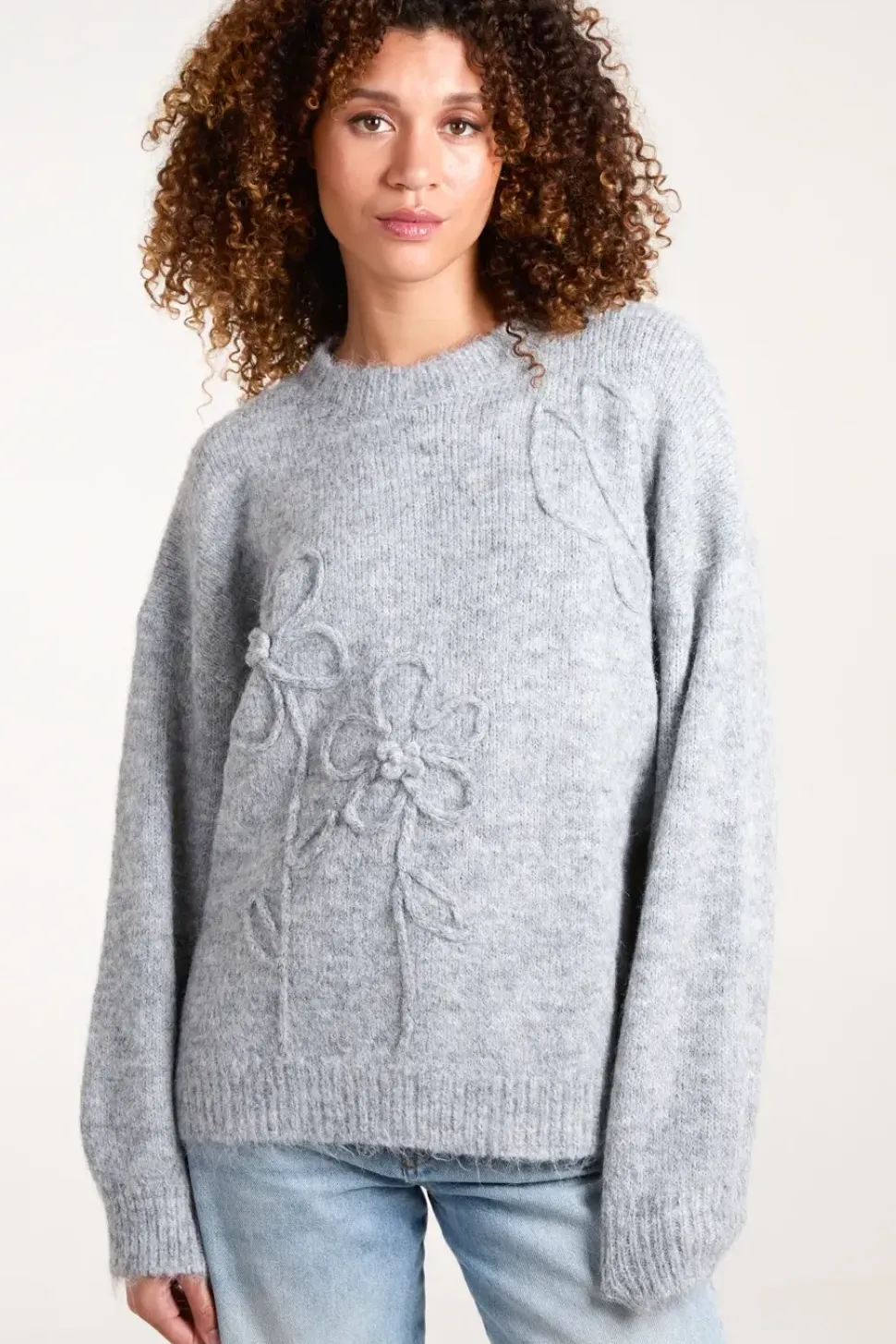 Knit Flower Embroidery Jumper