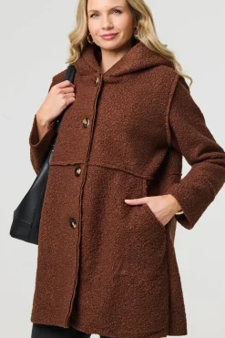 Knitted Button Detail Hooded Jacket