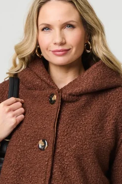 Knitted Button Detail Hooded Jacket
