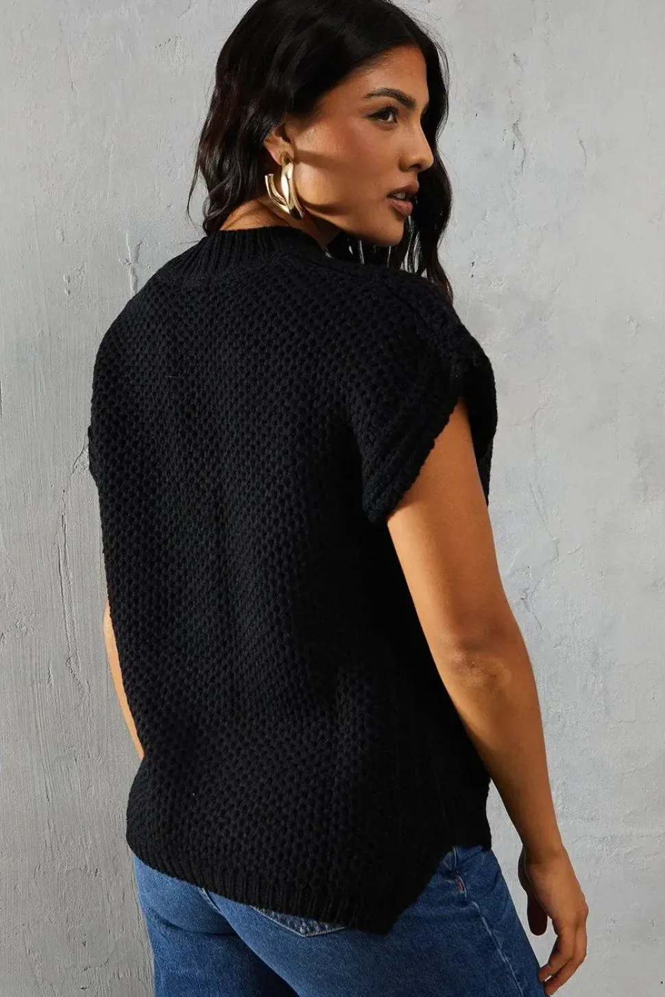 Knitted Cap Sleeve Dipped Hem Jumper